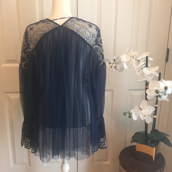 Free People Navy Blue Mesh Top! - Picture 5 of 7